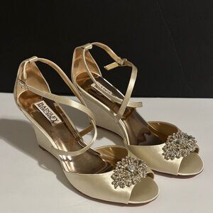Badgley Mischka Ivory Wedge Heels with Rhinestones